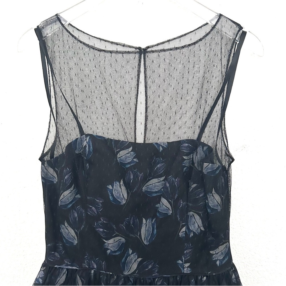 Jill Stuart Silk Floral Cocktail Dress Illusion Dark Romantic Blue Black Size 4 - Picture 3 of 15